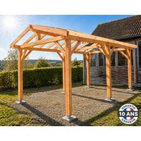 Carport bois Douglas 21 m² double pente avec pieds fixes abri camping-car bateau garantie 10 ans