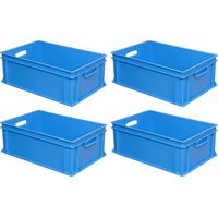 BRB 4x Eurobehälter mit 2 Durchfassgriffen, LxBxH 600x400x220 mm, 43 Liter, blau