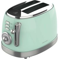 Cecotec – Grille-pain double fente 850 W – Fentes extra larges 3,8 cm – 6 niveaux de grillage – Acier inoxydable vert – Fonctions réchauffer, décongeler, annuler