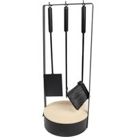Serviteur De Cheminée 4 Pièces Métal Noir Et Bois - Pvm