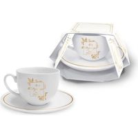 Une tasse avec sa soucoupe décorée pour le Parrain. Un cadeau pour une première communion.