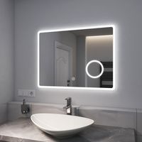 EMKE Specchio Bagno con Luce 80 x 60 cm, con Interruttore Tattile e Antiappannamento e 3 Volte Lente D'ingrandimento, Luce Dimmerabile e Variabile