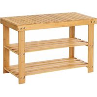 Banc Étagère à Chaussures en Bambou Naturel 3 Niveaux (Charge admissible: 120 kg) Idéal pour l’entrée, Salle de Bain, Salon, Couloir(702845cm)
