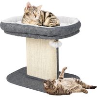 Costway – Arbre à chat 2 niveaux 60 cm – Perchoir en peluche – Griffoir en sisal – Coussin amovible et lavable – Base stable en bois