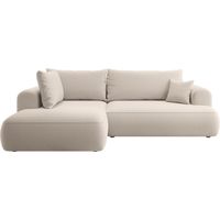 Selsey Ovo – Ecksofa mit Schlaffunktion, Ottomane links, Samt Hellbeige