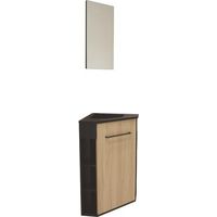 ONDEE ZEN - Meuble lave-mains à poser NOVA - version angle - Noir - mélaminé - miroir