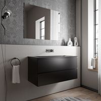 Unterschrank Bernstein AVA 100 cm mit Mineralguss Waschbecken CREAM - Badmöbelfarbe Schwarz matt, Waschbecken Schwarz matt ohne Hahnloch