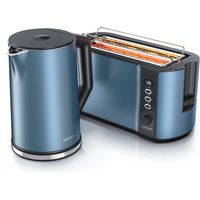 Arendo 2-teiliges Frühstücksset - Edelstahl Wasserkocher 1,5l, 4-Scheiben Langschlitz Toaster, Blau Matt