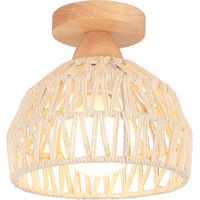 Retro-Modern Ceiling Light, 20 cm in Diameter, White, with a Braided Hemp Shade, E27 Bulb Not Included, for Indoor Use