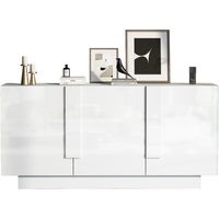 Armoire de rangement buffet blanc à 4 portes avec étagères intérieures dimensions 160×35×60cm meuble de rangement polyvalent pour salon entrée et salle à manger