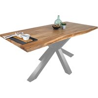 Esstisch Baumkante massiv Akazie Natur 180 x 90 Spider-Gestell silber TIM