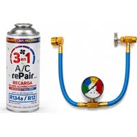 Recarga Aire Acondicionado 3 En 1 Sustituto R134a Y R12 Gas Refrigerante + Sellante + Lubricante 200gr Con Manómetro