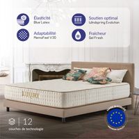 Matelas 140x190 cm - Luxury - Matelas Ressorts Ensachés Hybrid, Mousse mémoire HR, Blue Latex, Équilibré, Réversible, Très épais 30 cm