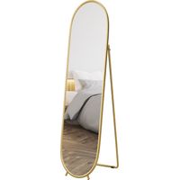 Specchio verticale ovale da terra con supporto vetro metallo 40x41x159 cm oro