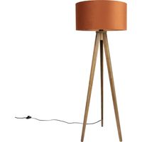 QAZQA Lámpara de pie de madera con pantalla naranja e interior