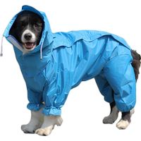 MINKUROW Wasserdichter Hundemantel Mit Abnehmbarer Kapuze, Mit Verstellbarem äußerem Kordelzug,Wasserdichte Hundejacke, Regenjacke mit Kapuze und Kragenloch, 18 (blau)