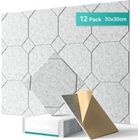 Lot de 12 panneaux insonorisants autocollants, panneaux muraux insonorisants haute densité, rembourrage insonorisant en polyester, 30 x 30 x 1 cm