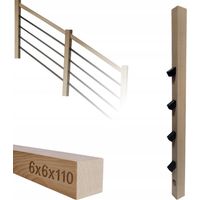 Poteau en bois - 6 x 6 x 110 cm - Hêtre - Kit de montage complet - Idéal pour rambardes et balcons