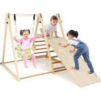 COSTWAY 4-in-1 Indoor Jungle Gym Indoor Playground with Baby Swing