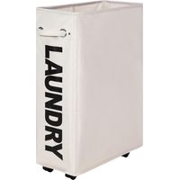 1 Panier à linge, 55L, Pliable, Étroit, Roulettes, Frein, Couvercle, Pour buanderie
