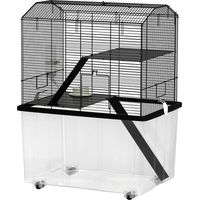 Cage hamster 3 étages roulant avec plateforme et échelle en fil d'acier noir 57x43x74 cm