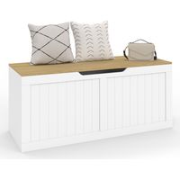 Idmarket – Banc coffre rangement 100 cm – Malle en panneaux de particules – Largeur 38 cm – Hauteur 43 cm – Coloris blanc et bois