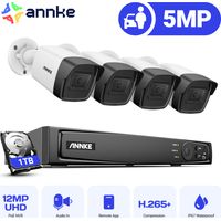 ANNKE 8CH Kit de Vidéosurveillance NVR 4×5MP IR Caméra Sécurité Réseau Bullet Vision Nocturne Intérieure Extérieure Accès Distance Détection Douvement Surveillance Système - Disque dur 1 To