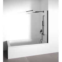 Paroi de baignoire panneau fixe -Transparent -Verre trempé 6 mm Anticalcaire -Profilé Noir Mat - Largeur ajustable 98-100 cm - Hauteur 145 cm