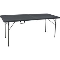 Table pliante noir - Table de Jardin - Table Pliante de Camping - Imitation bois - Capacité 8 Personnes - poignée de transport