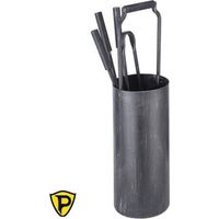 Set Camino in Acciaio Anticato Secchiello FERLIVING - con Supporto e 4 Attrezzi