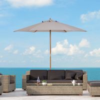Outsunny Sonnenschirm Ø 250 cm, Sonnenschirm mit Seilzugmechanismus Balkonschirm Strandschirm aus Bambus windfest Marktschirm Sonnenschutz für Balkon Terrasse Garten, Grau