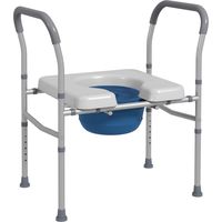 Sedia Comoda WC per Anziani e Disabili 4 in 1 Regolabile in Altezza con Braccioli Imbottiti, Grigio