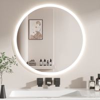 AquaWise Miroir Salle de Bain LED Ø80cm Rond Éclairage LED 3 Couleurs Anti-buée Verre Argenté 5mm Sécurité,Bouton Tactile Intelligent, Économie d'Énergie