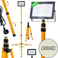 Proiettore LED 100 W Con Piede Telescopico E Luce Neutra 4500 K Per Cantieri E Officine