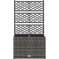 Pergola Fioriera Rampicanti 2 Vasi Acciaio Rattan PE Grigio 57x30x107cm