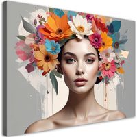 Quadro su tela Donna con fiori colorati in testa 45x30