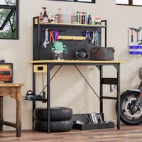 Établi de 48 pouces, en bois noir, réglable, avec panneau perforé, roulettes, port AC/USB, crochets et étagère
