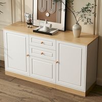 Buffet bas, Meuble de rangement pour salle à manger et salon, Bahut moderne chic scandinave avec 3 portes et 2 tiroirs, 135.5x39x76 cm, Blanc et bois