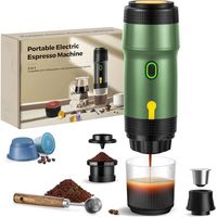 Cafetière portable 3 en 1, 20 bars, extraction à 92 °C, batterie 7500 mAh, chargement allume-cigare USB/12 V, machine à expresso pour capsules et café moulu (verte)