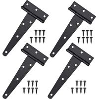 4pcs Black T Hinge 5 Inch T Hinge Set Rust Proof with Screws Heavy Duty Door Barn Hinge for Windows Fence Shed Supplies