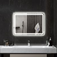 Miroir mural LED 50x70 cm avec éclairage, fonction Bluetooth, musique intégrée, gradation tactile, mémoire de luminosité, 3 températures de couleur, argent, fixation sans vis