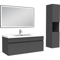 Acezanble Meuble simple vasque 100cm avec colonne + miroir lumineux 3 couleurs anthracite