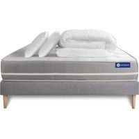 Komplettpaket Bett - Matratze 180x200 cm + Boxspringbett mit Lattenrost (im Set) + 2 Kopfkissen + Bettdecke - Actimemo Touch
