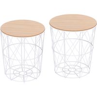 Juego de 2 Mesas Auxiliares de Salón con Tapa Extraíble y Estructura de Metal Ø40x45 cm y Ø35x40 cm Blanco
