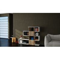 Libreria moderna, bianca e noce, 120 x 109 x 19,5 cm, 100% melaminico, montaggio a parete, design elegante