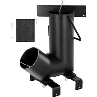 Mophorn Estufa Cohete para Acampar,Estufa Portátil de Leña de Acero al Carbono con Bolsa de Transporte,Asas Laterales, Duradera para Cocinar y Calentar al Aire Libre, Excursiones, Jardín, Color Negro