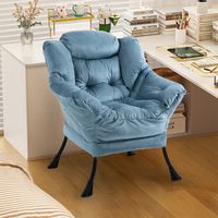 Lazy Chair, Relaxing Chair with Metal Frame and a Side Pocket, Simple Style Comfy Chairs for Bedrooms Living Room Balcony
