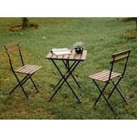 Set tavolino con 2 sedie in acciaio e legno da balcone giardino Bistrot Woody