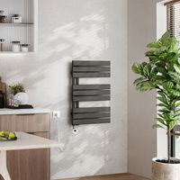 EMKE Elektrischer Badheizkörper mit WiFi 76 x 50 cm Anthrazit 400 W Handtuchheizkörper, Smart Home, Flachrohr 24/7 Timer & Alexa kompatibel