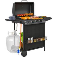Barbecue a Gas con 4+1 Bruciatori Indipendenti e Coperchio con Termometro, 121x54x97 cm, Nero